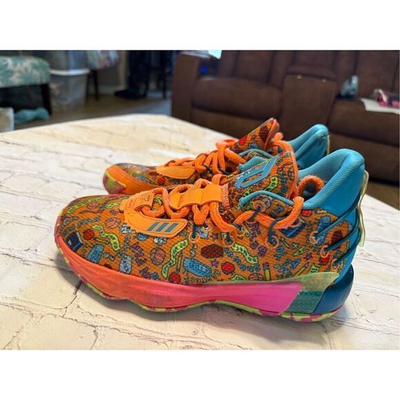 Adidas Men\'s Size 6 SM Dame 7 Basketball Shoes Orange Maximalist Doodle Print main image 8